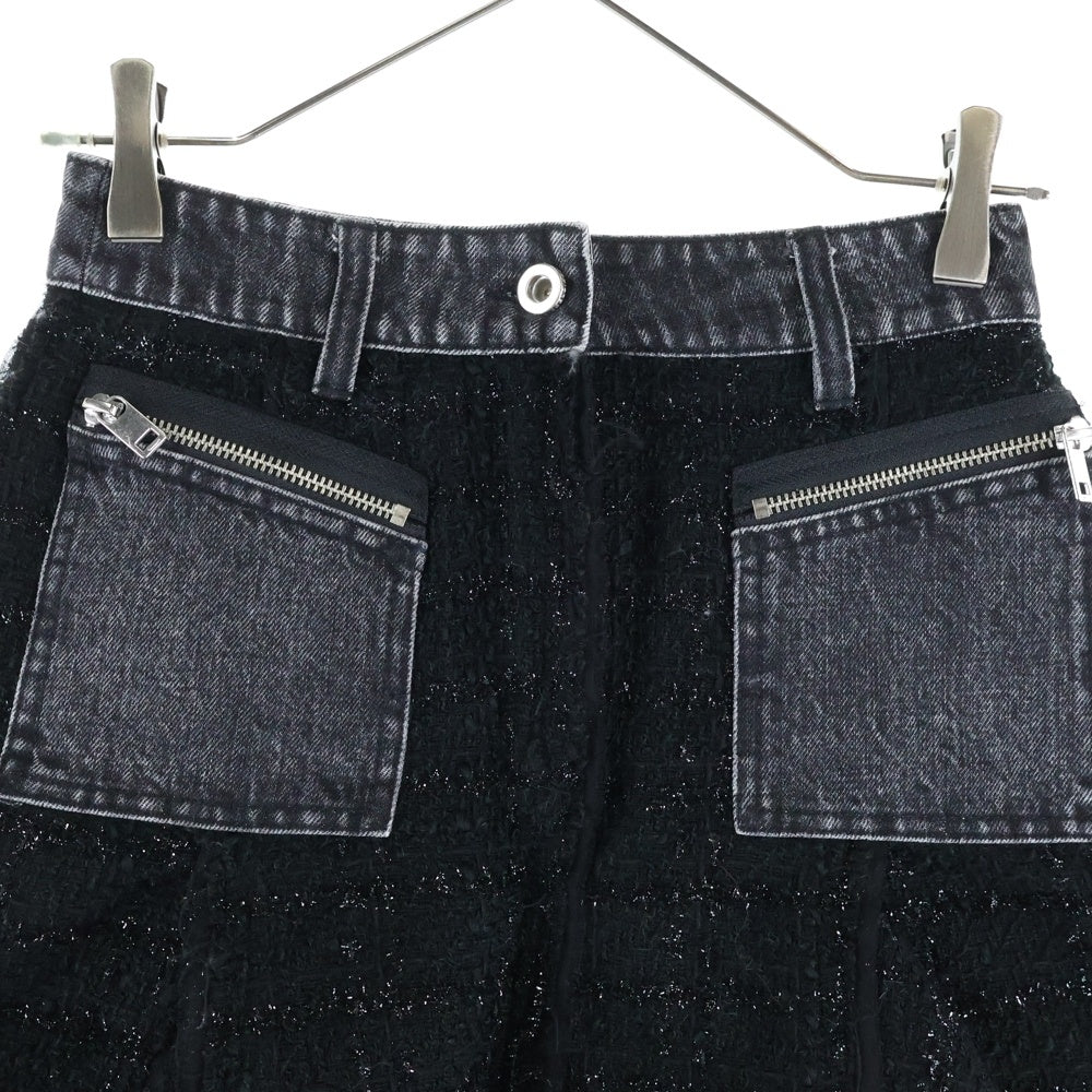 DIESEL(ディーゼル) 切り替えデニム ブークレニット ラメ ミニスカート レディース ブラック DIE-L-S-D4-061