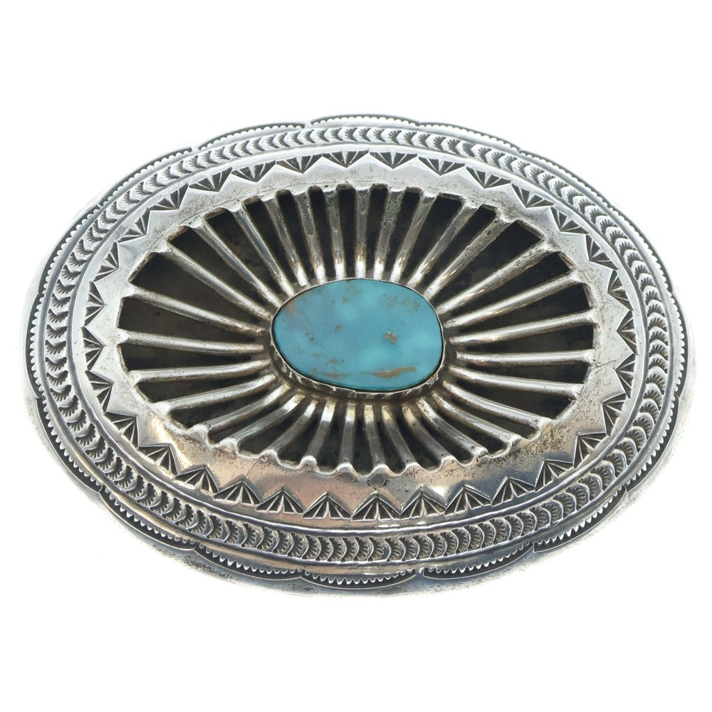 INDIAN JEWELRY(インディアンジュエリー) CARSON.B作 NAVAJO ナバホ ターコイズベルトバックル ブルー/シルバー