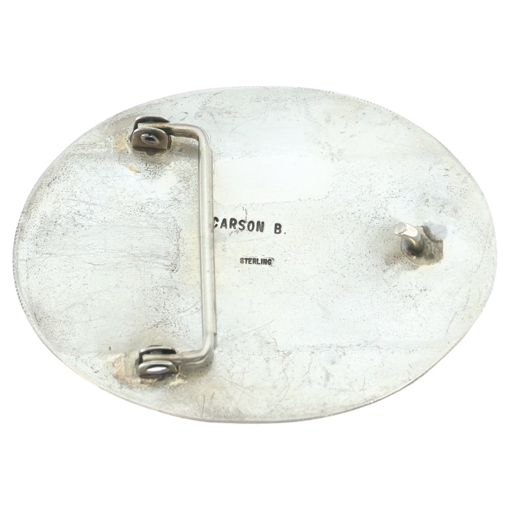 INDIAN JEWELRY(インディアンジュエリー) CARSON.B作 NAVAJO ナバホ ターコイズベルトバックル ブルー/シルバー