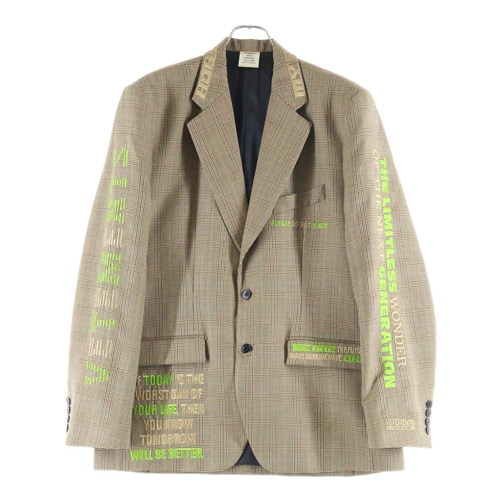 VETEMENTS(ヴェトモン) 21AW Brown Patterned Blazer チェック柄テーラードジャケット UA52JA900C ベージュ