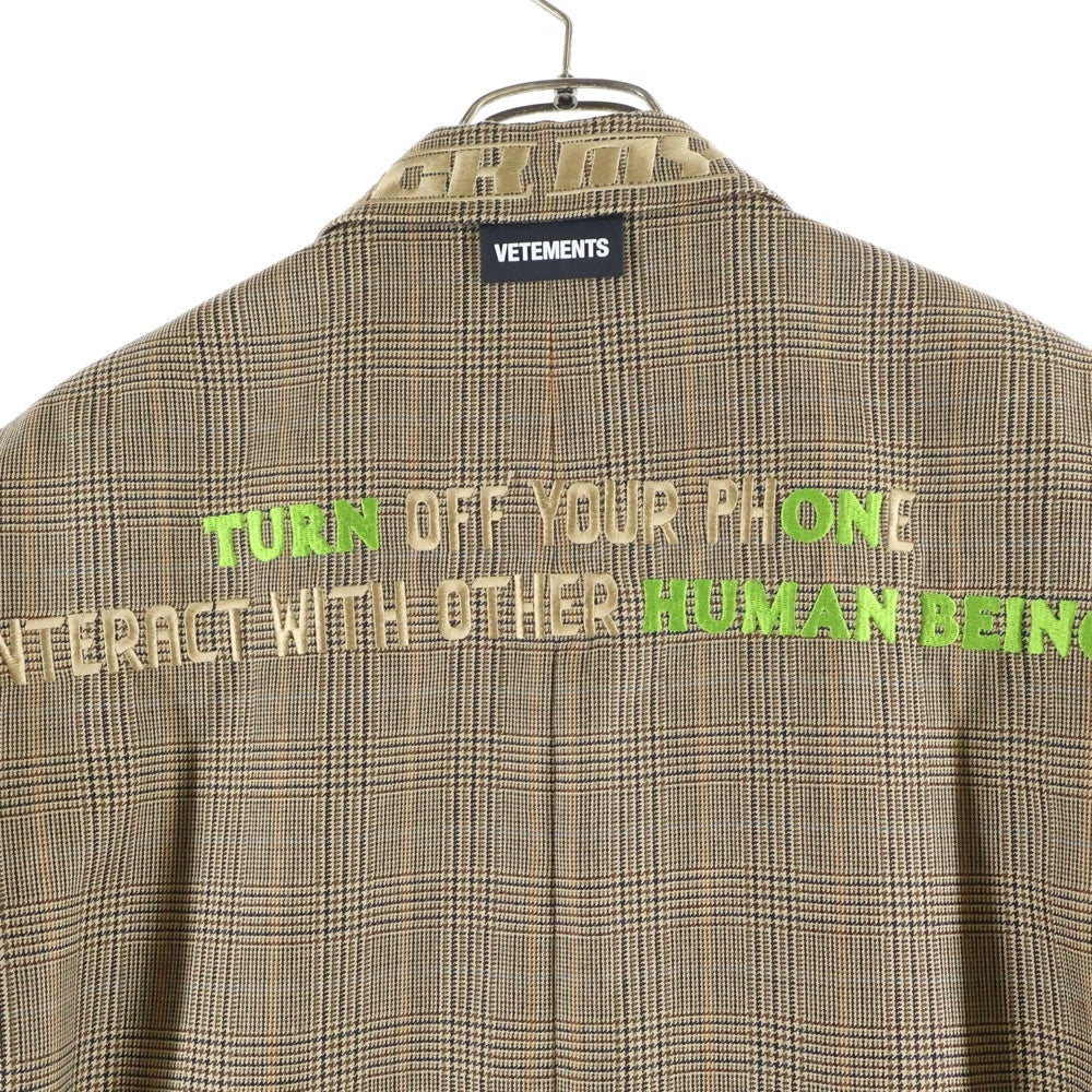 VETEMENTS(ヴェトモン) 21AW Brown Patterned Blazer チェック柄テーラードジャケット UA52JA900C ベージュ