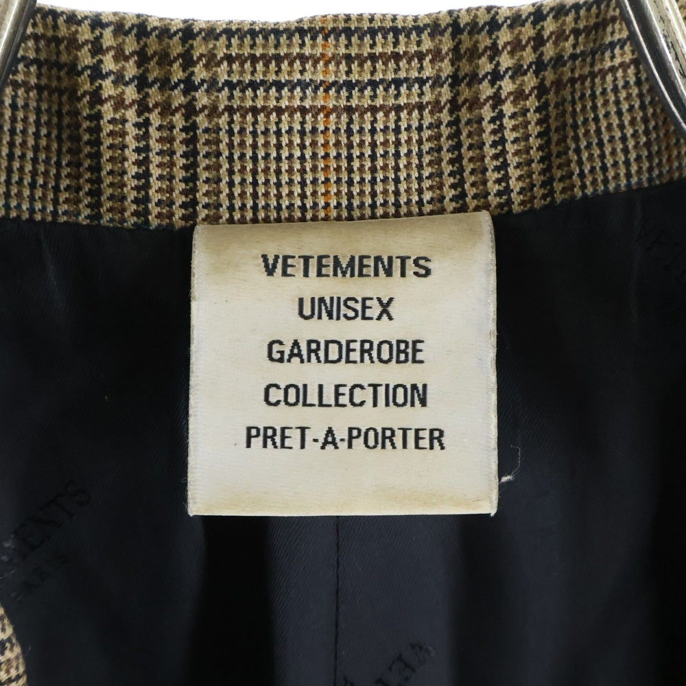 VETEMENTS(ヴェトモン) 21AW Brown Patterned Blazer チェック柄テーラードジャケット UA52JA900C ベージュ