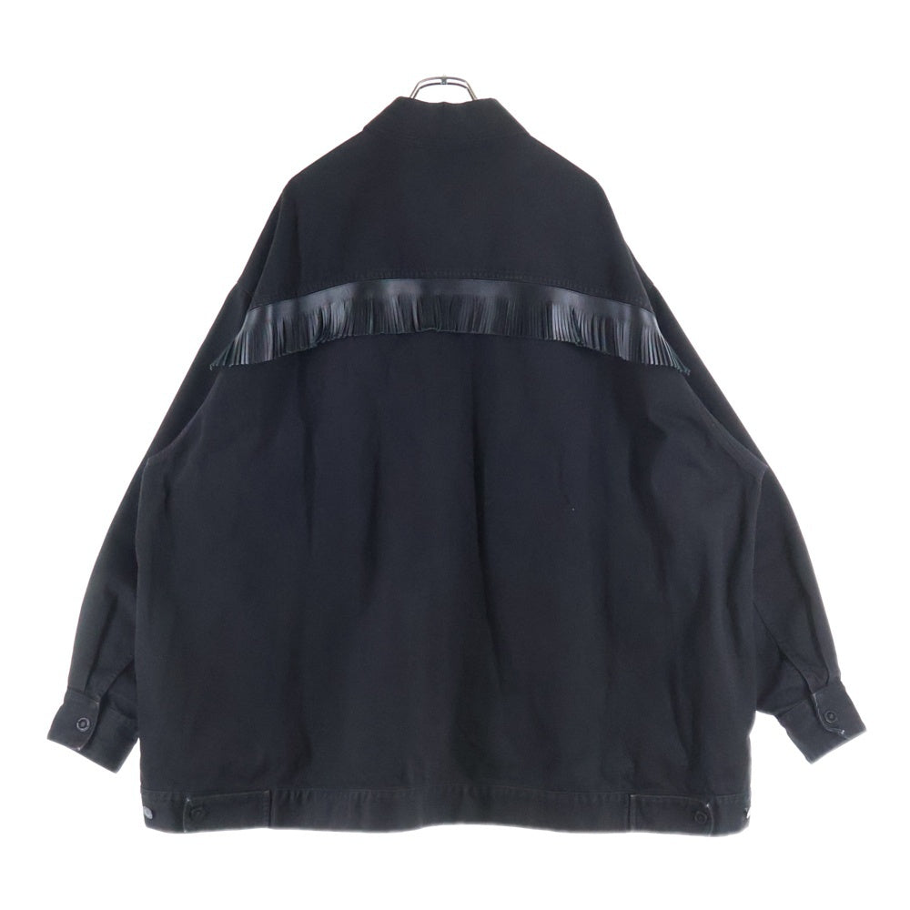 RAF SIMONS(ラフシモンズ) Big fit jacket with leather fringes and studs レザーフリンジ&スタッズ デニムジャケット 231-725 ブラック