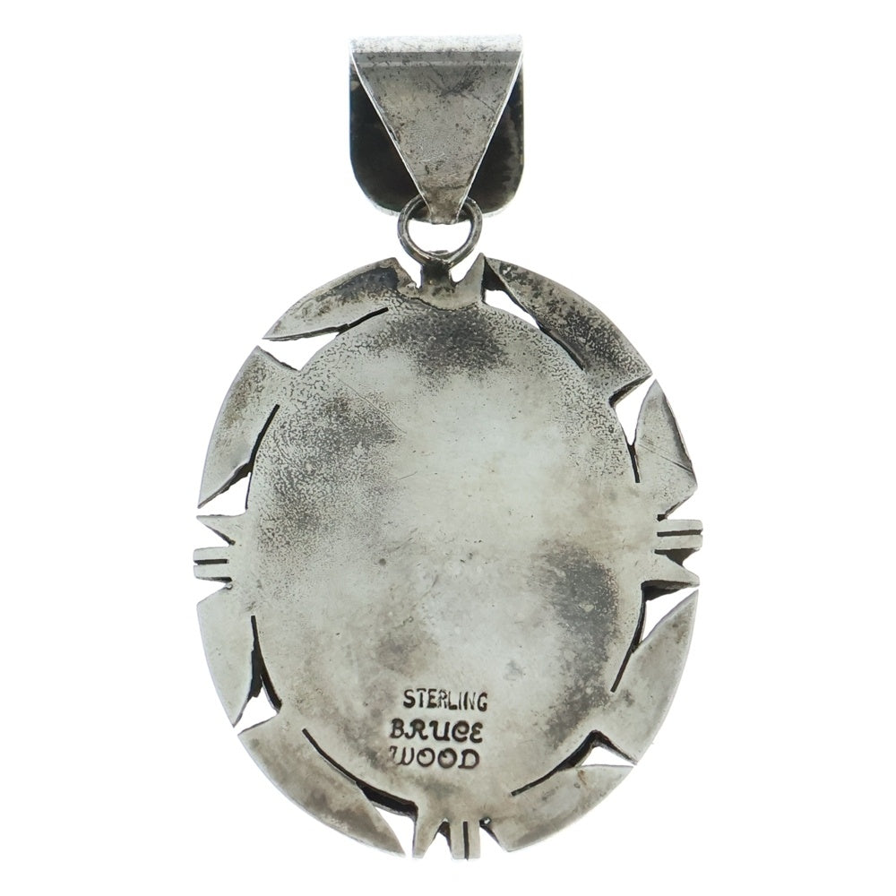 INDIAN JEWELRY(インディアンジュエリー) NAVAJO BRUCE WOOD ブルースウッド作 ナバホ オニキスオーバルペンダントトップ ブラック/シルバー