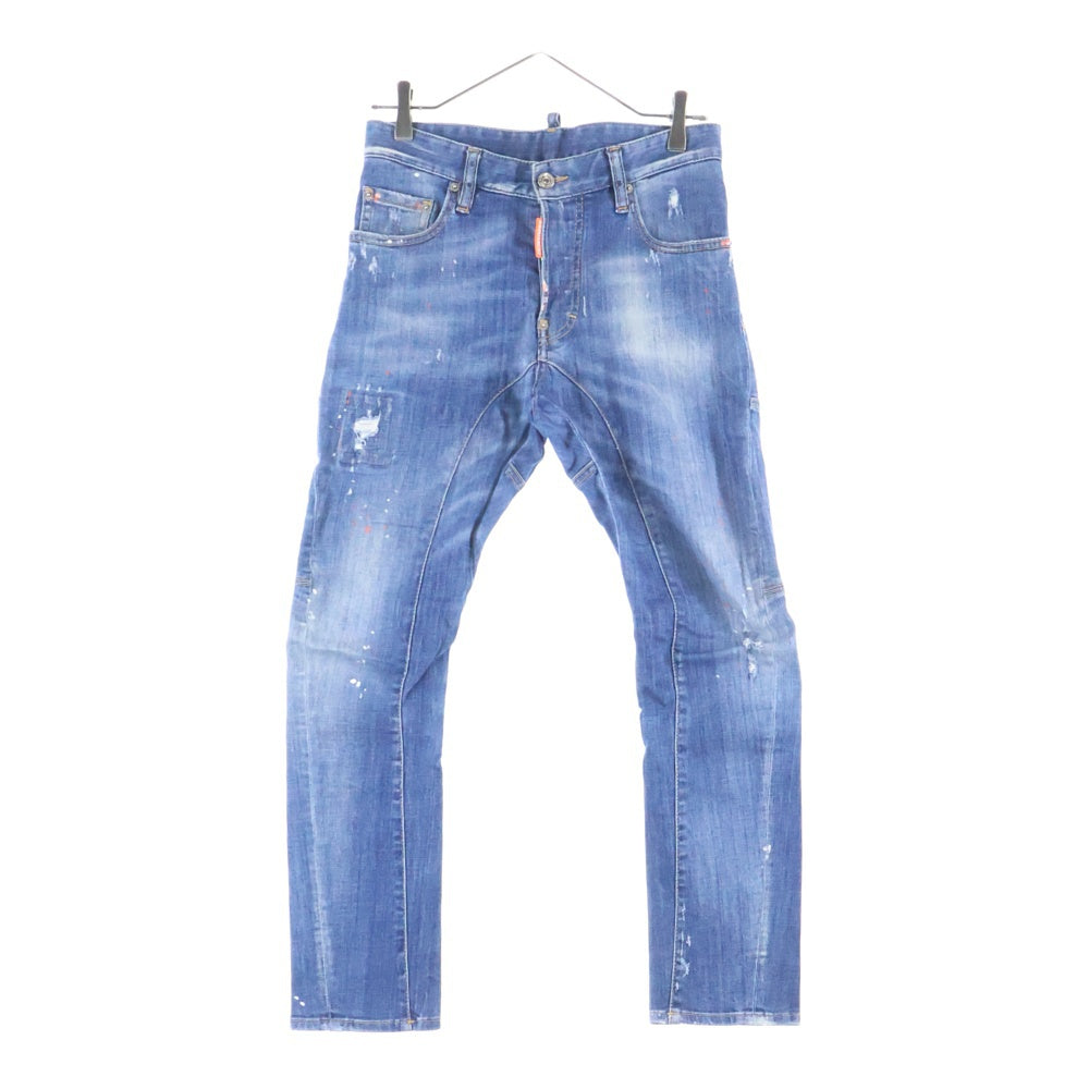 DSQUARED2(ディースクエアード) タイディバイカー イエローボタン ダメージ加工 スキニーデニムパンツ インディゴ S74LB0382 S30342