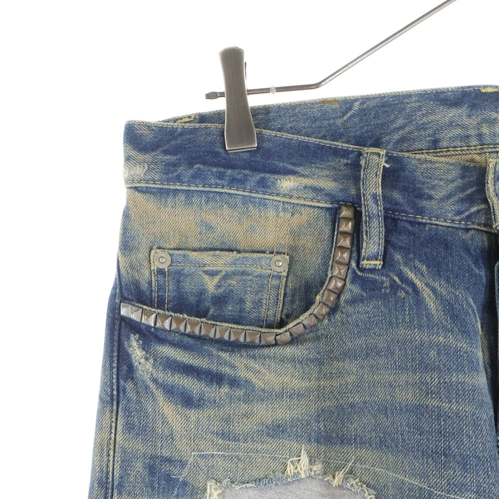 HYSTERIC GLAMOUR(ヒステリックグラマー) CPR加工 リペアクラッシュ スタッズデニム インディゴ 0204AP06