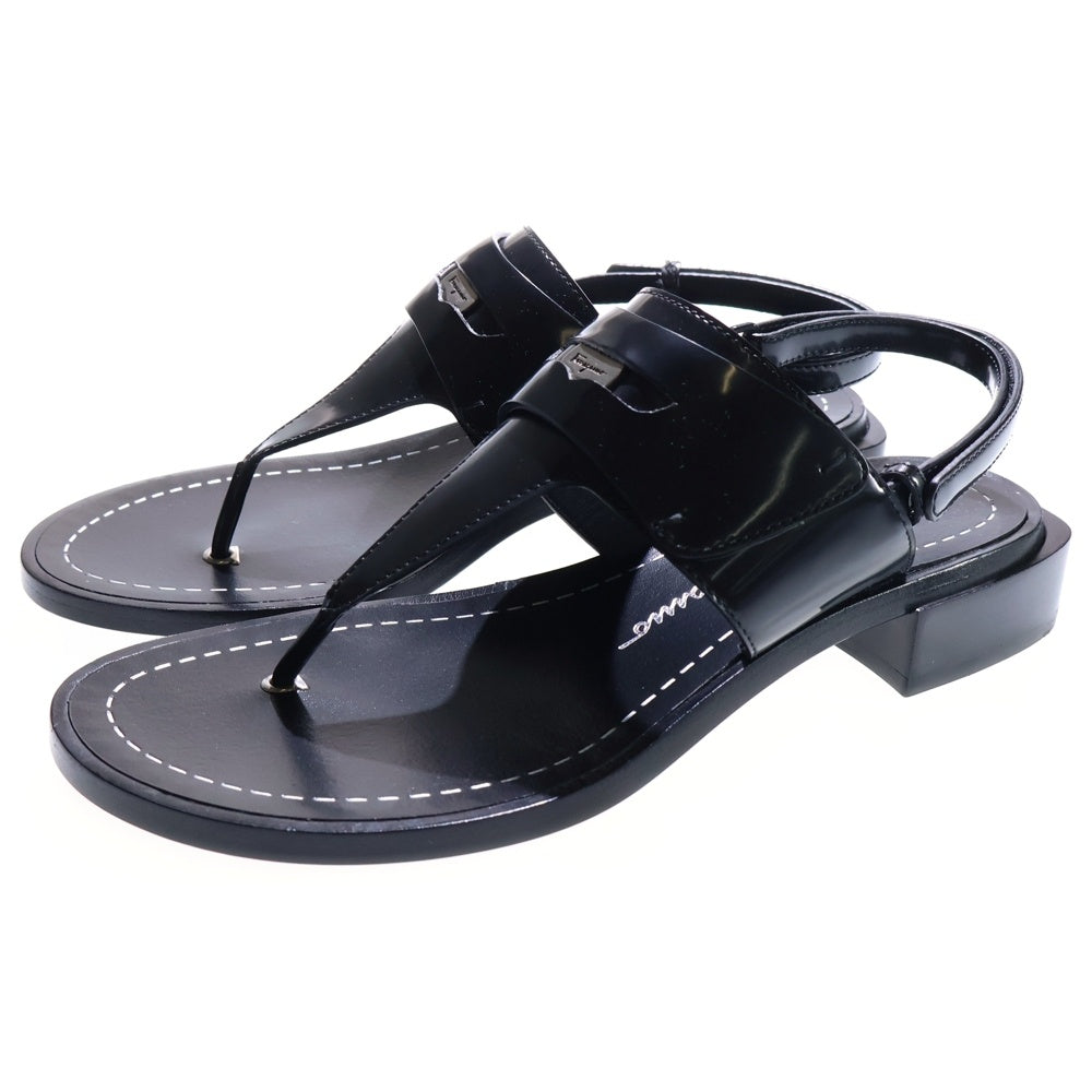 Salvatore Ferragamo(サルヴァトーレ フェラガモ) コインレザー トングサンダル ガラスレザー ブラック レディース