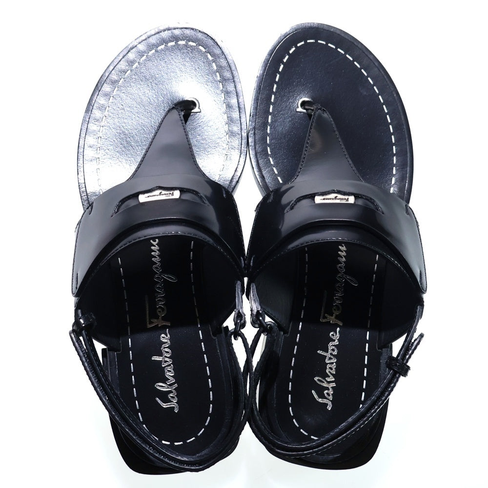 Salvatore Ferragamo(サルヴァトーレ フェラガモ) コインレザー トングサンダル ガラスレザー ブラック レディース