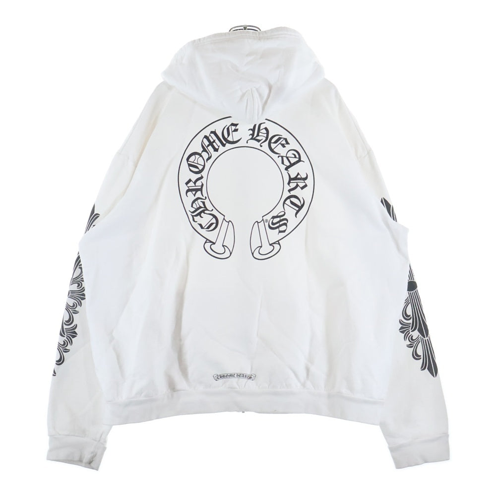 CHROME HEARTS(クロムハーツ) SWTSHRT HD ZIP バックホースシュー 袖フローラルプリント ジップアップスウェットパーカー ホワイト