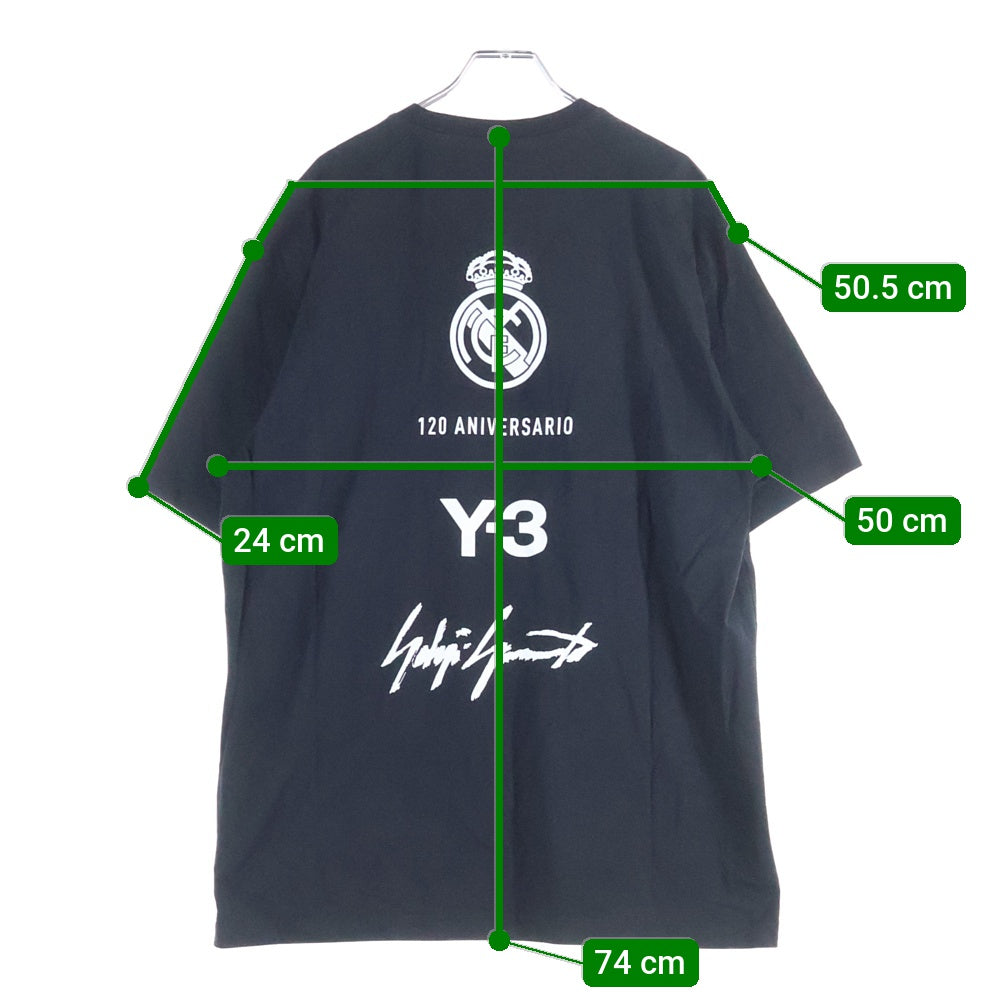 Y-3(ワイスリー) REAL MADRID 120TH ANNIVERSARY TEE HM6687 リアルマドリード 120周年記念 バックプリント 半袖Tシャツ カットソー ブラック