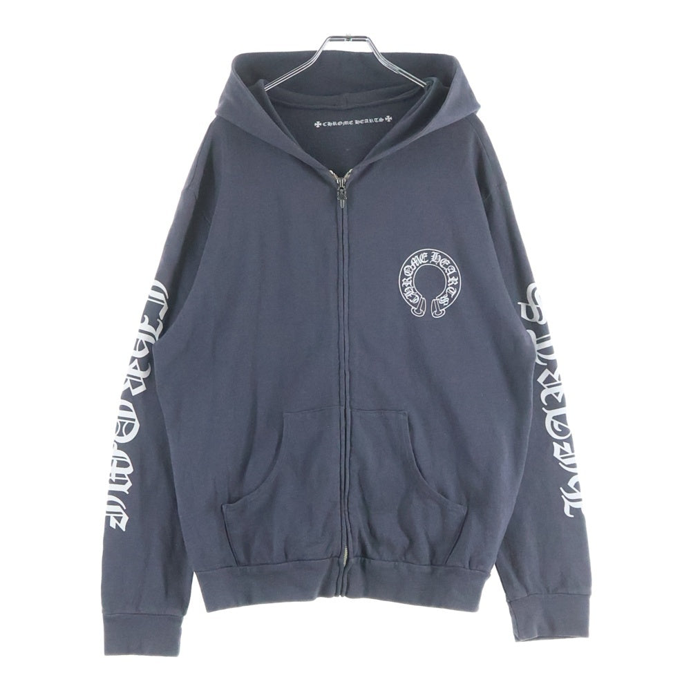 CHROME HEARTS(クロムハーツ) HorseShoe Zip-Up Hoodie ホースシュープリント アームロゴ ジップアップフーディー パーカー グレー