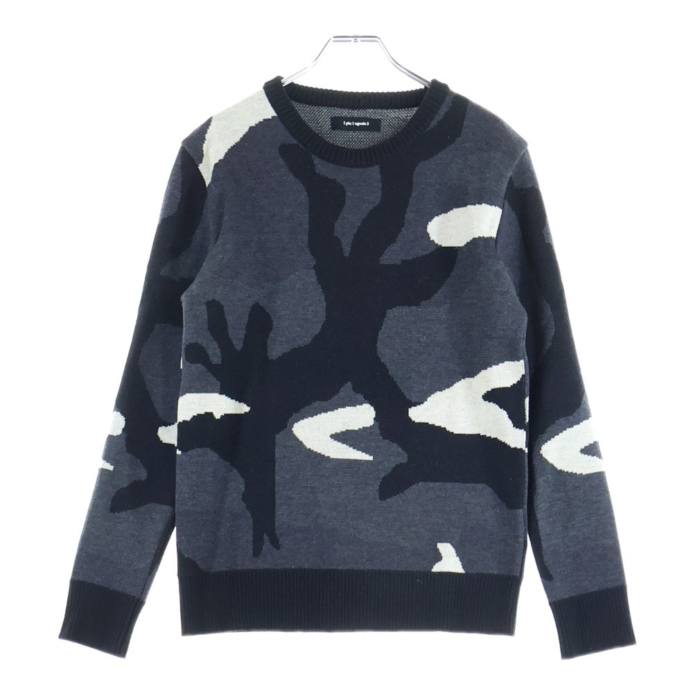 1 PIU 1 UGUALE 3(ウノピゥウノウグァーレトレ) 迷彩柄 ニット セーター ブラック/グレー