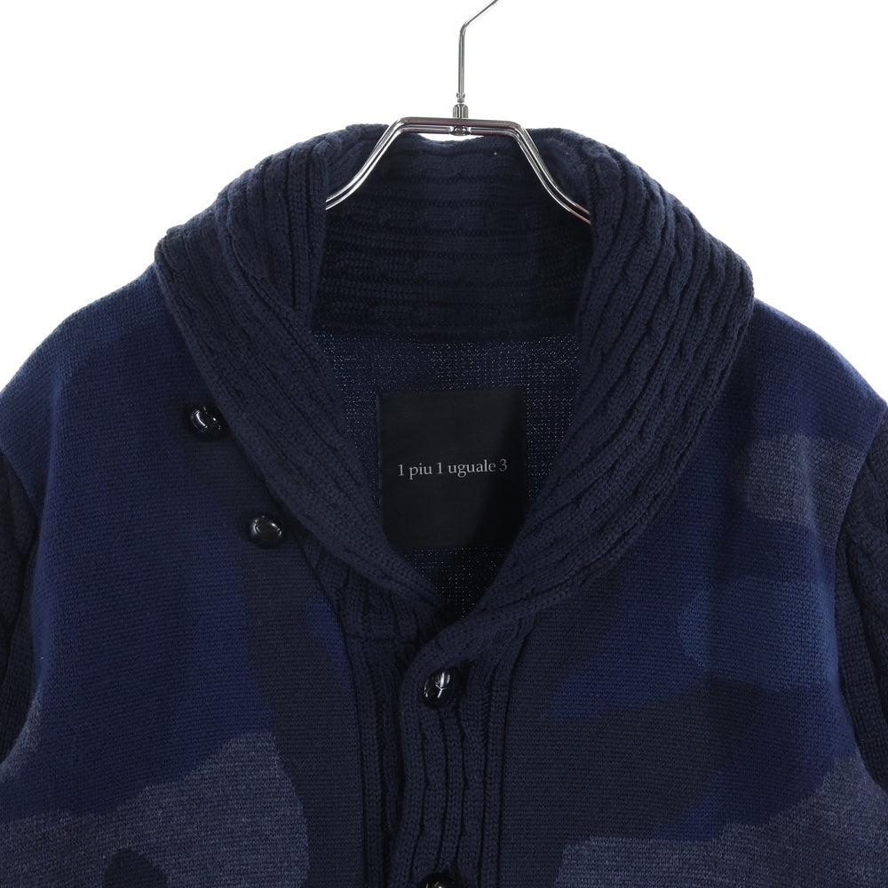 1 PIU 1 UGUALE 3(ウノピゥウノウグァーレトレ) 迷彩柄 ニット カーディガン ネイビー
