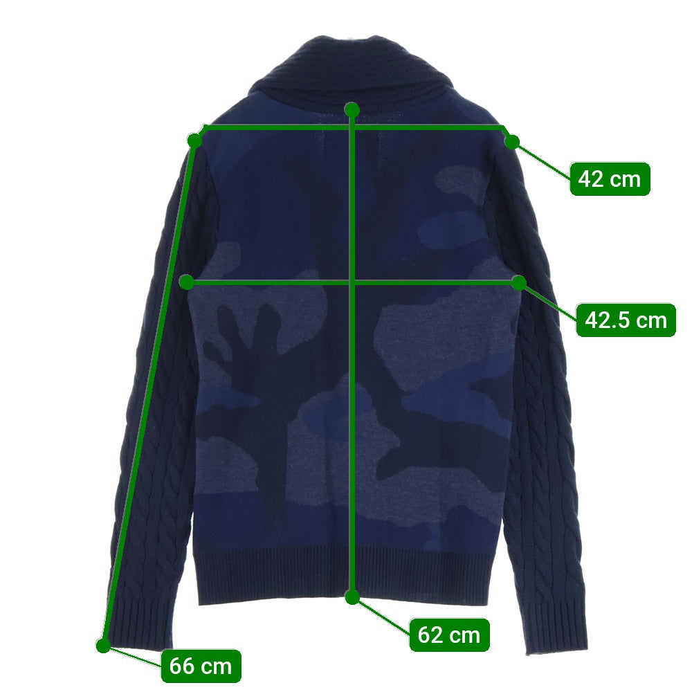 1 PIU 1 UGUALE 3(ウノピゥウノウグァーレトレ) 迷彩柄 ニット カーディガン ネイビー