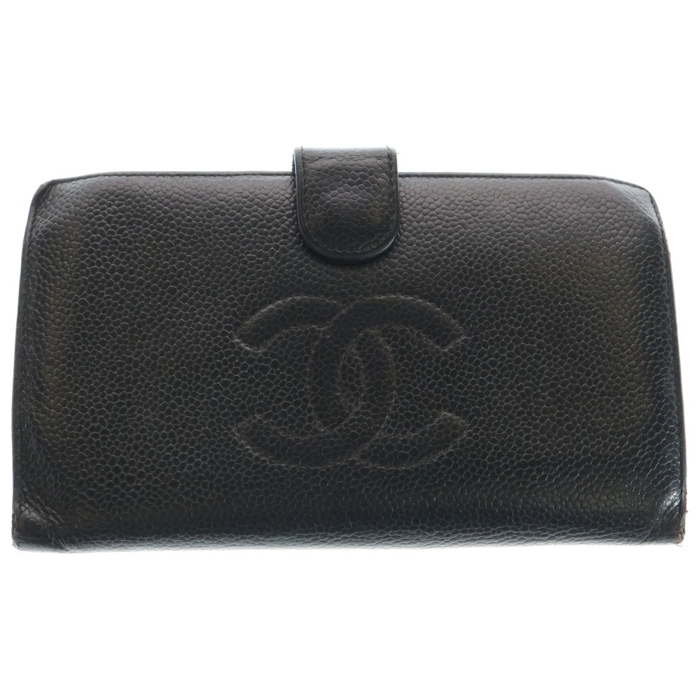 CHANEL(シャネル) キャビアスキン ココマーク がま口長財布 ブラック レディース
