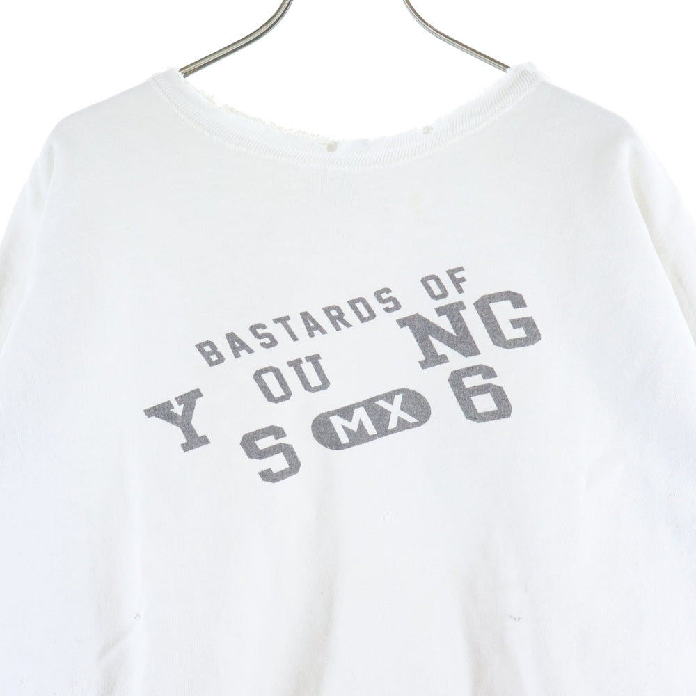 SAINT MICHAEL(セントマイケル) 25SS ×BerBerJin CREW NECK SWEAT YOUNG ×ベルベルジン ダメージ加工 プリントスウェットトレーナー ホワイト