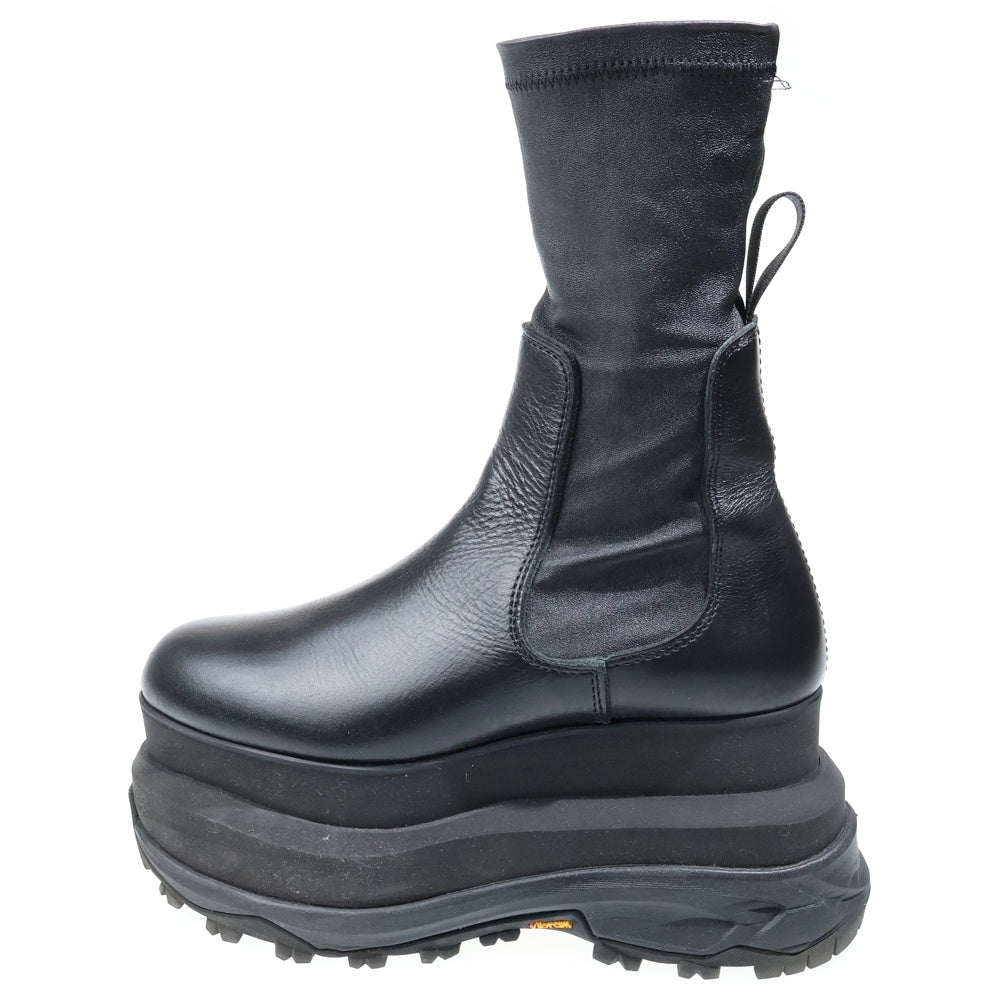 Sacai(サカイ) 23AW STRETCH SHORT BOOTS 23-06879 ストレッチ ボリュームソール レザー ブーツ ブラック レディース