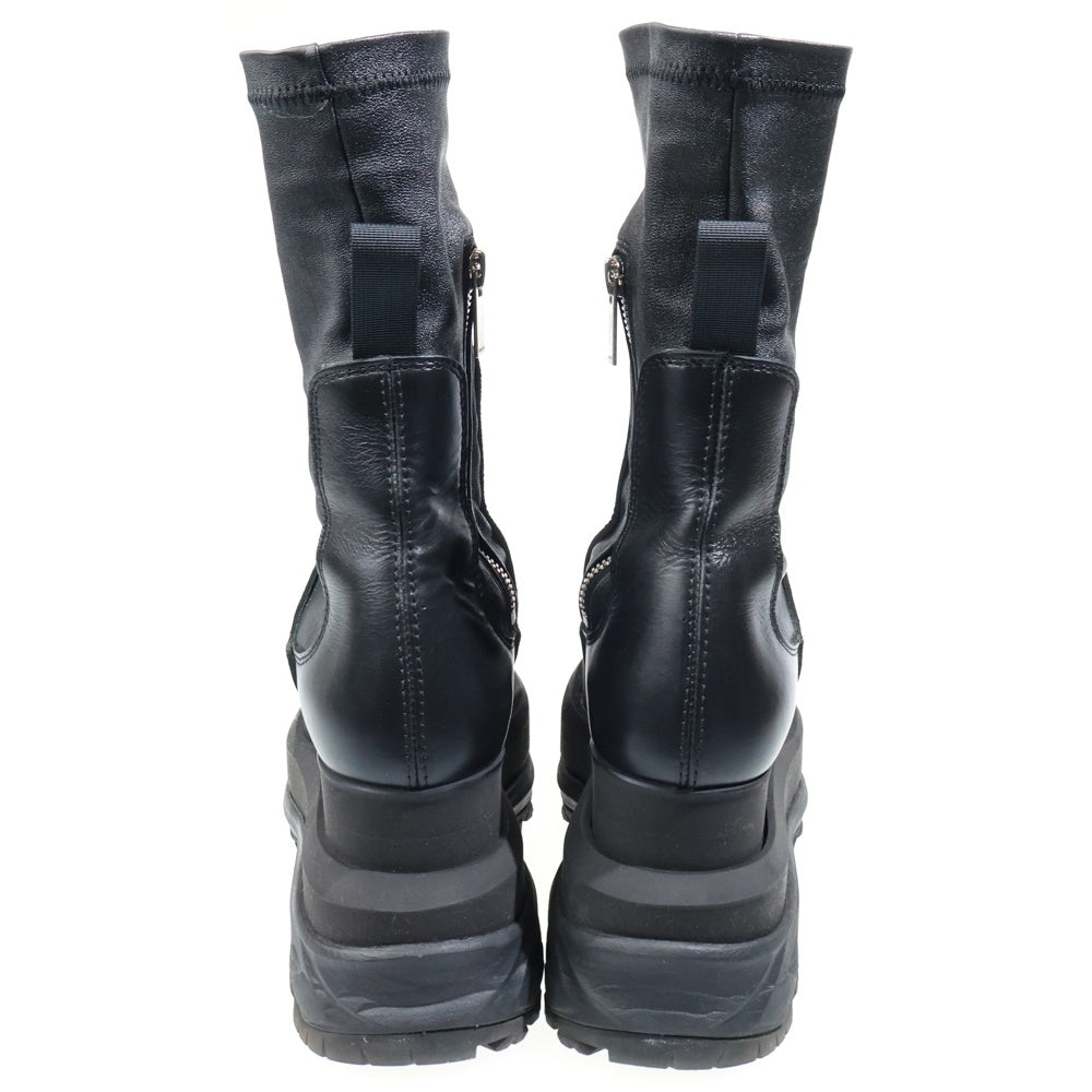 Sacai(サカイ) 23AW STRETCH SHORT BOOTS 23-06879 ストレッチ ボリュームソール レザー ブーツ ブラック レディース