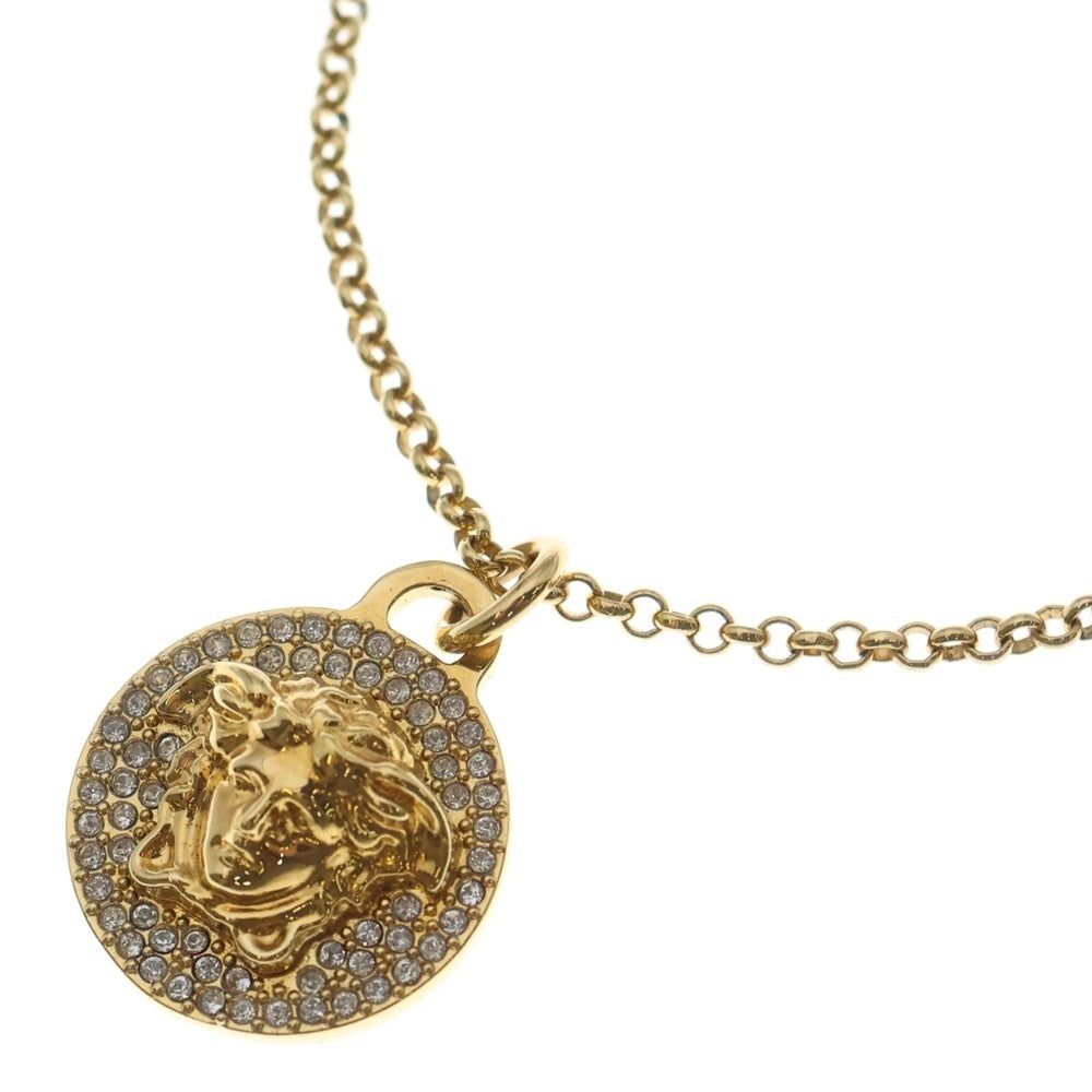 VERSACE(ヴェルサーチ) メデューサ ロゴ ラインストーンネックレス ゴールド レディース
