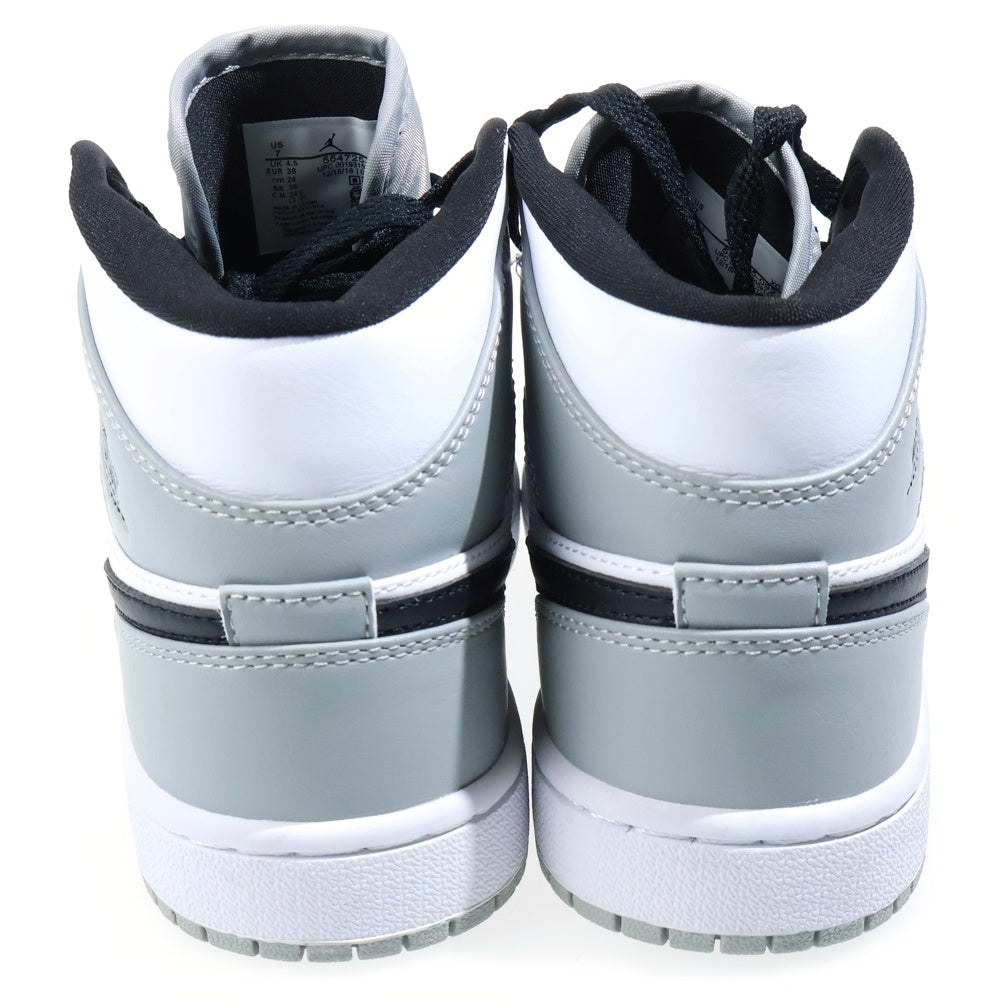 NIKE(ナイキ) GS Air Jordan 1 Mid Light Smoke Grey/Black/White エアジョーダン1 ミッドカット スニーカー ホワイト/グレー 554725-092