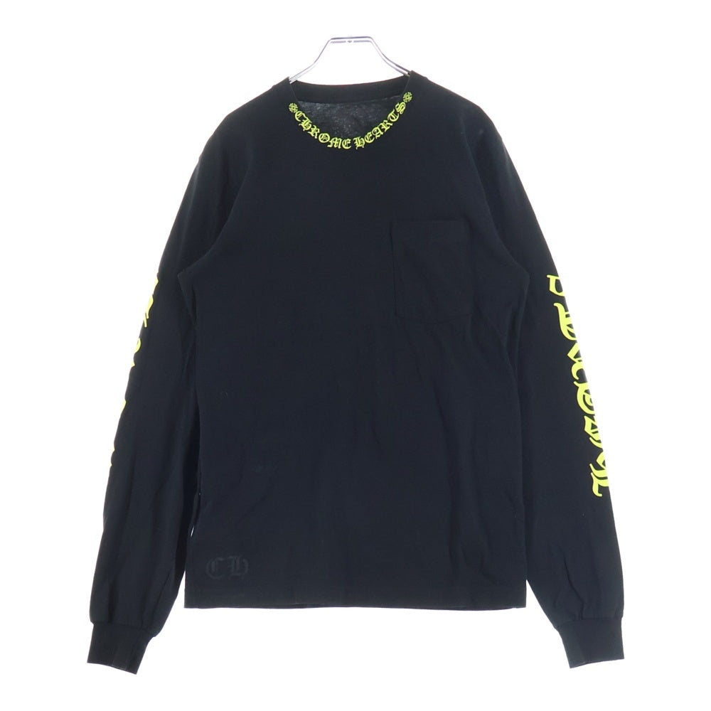 CHROME HEARTS(クロムハーツ) CH LS NECK LOGO ネックロゴプリント 袖ロゴ 長袖Tシャツ ブラック/イエロー