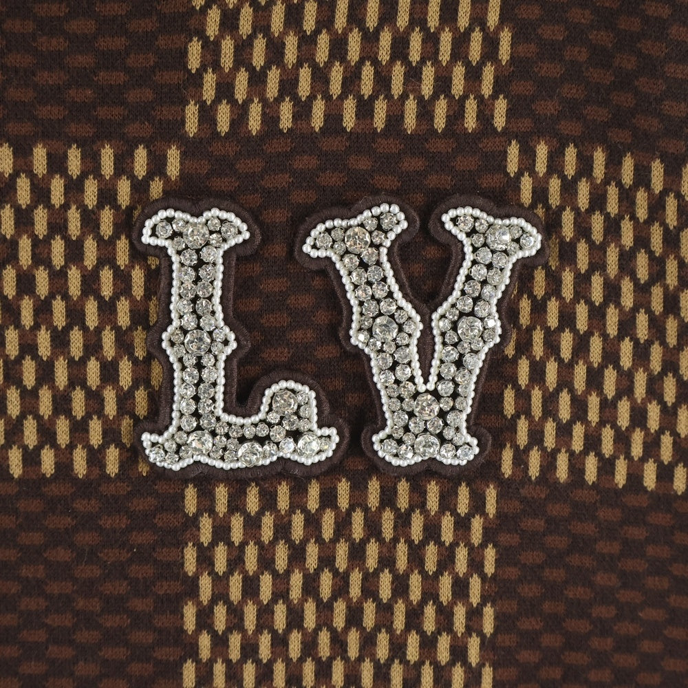 LOUIS VUITTON(ルイヴィトン) 24SS ショートスリーブコットンダミエクルーネックウィズストラスLVパッチ 半袖カットソー RM241 AUR HQN63W ブラウン