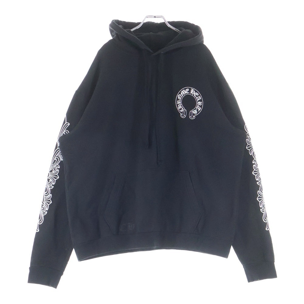 CHROME HEARTS(クロムハーツ) HORSESHOE PULLOVER HOODIE ホースシュープリント アームフローラル プルオーバースウェットパーカー フーディ ブラック
