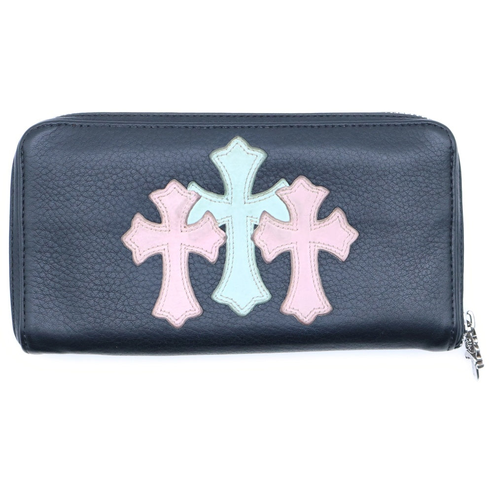 CHROME HEARTS(クロムハーツ) REC F ZIP 3セメタリークロスパッチ ダガージップ ラウンドファスナーウォレット 長財布 ブラック/ピンク/ブルー