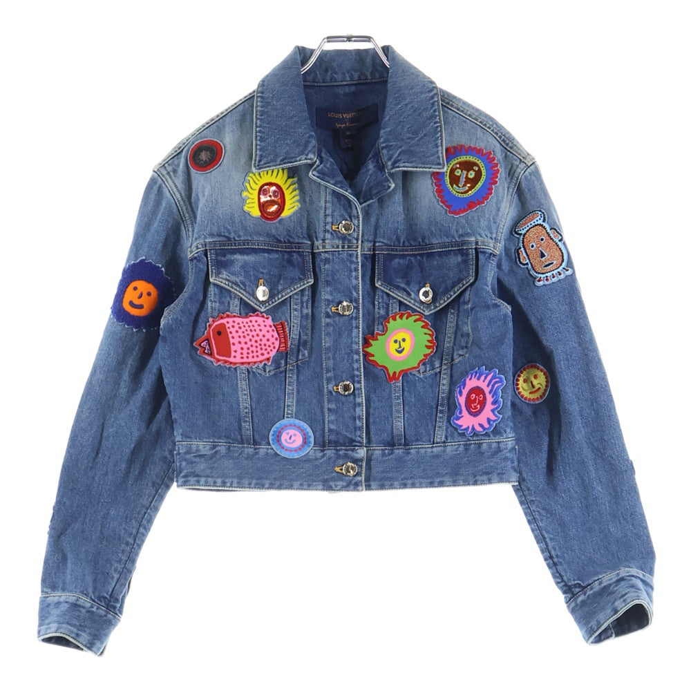 LOUIS VUITTON(ルイヴィトン) 23AW ×YK Short Denim Jacket W/Patches RW232J GM1 FOJA37 ×草間彌生 フェイスパッチ付きショートデニムジャケット インディゴ レディース