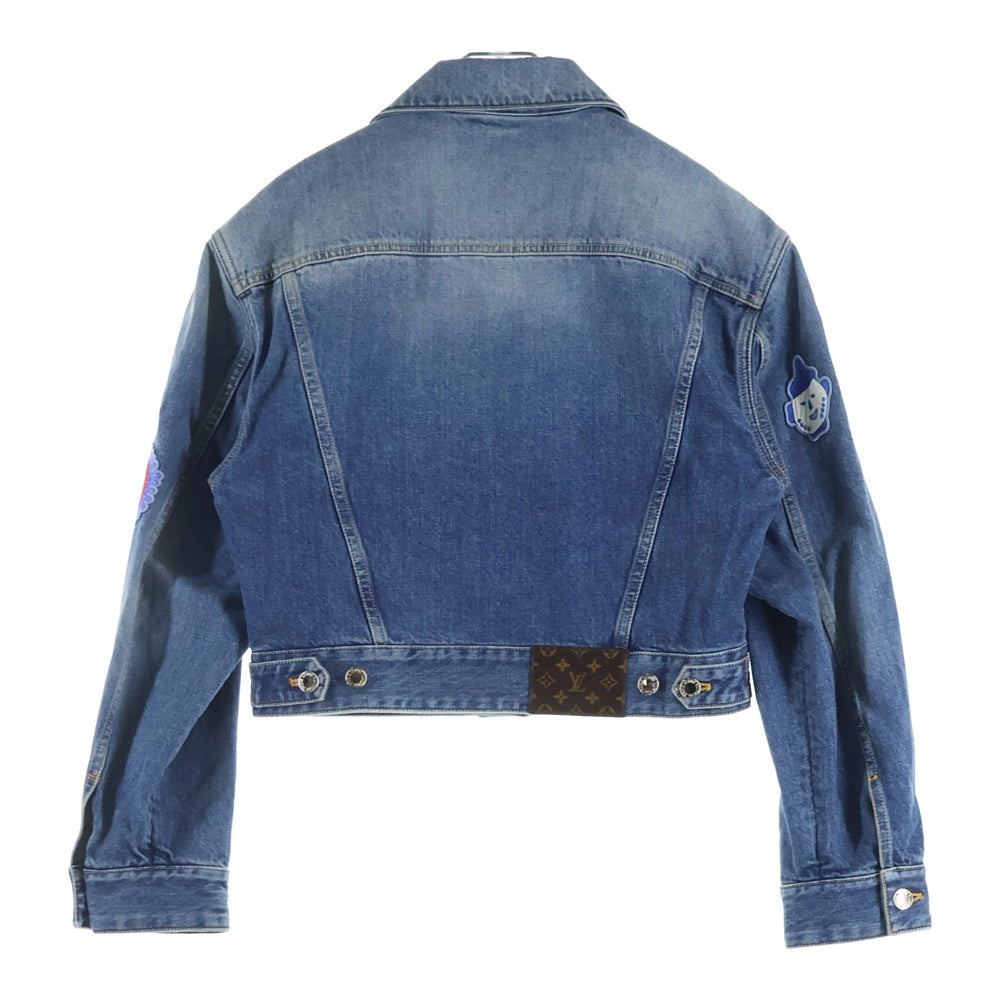 LOUIS VUITTON(ルイヴィトン) 23AW ×YK Short Denim Jacket W/Patches RW232J GM1 FOJA37 ×草間彌生 フェイスパッチ付きショートデニムジャケット インディゴ レディース