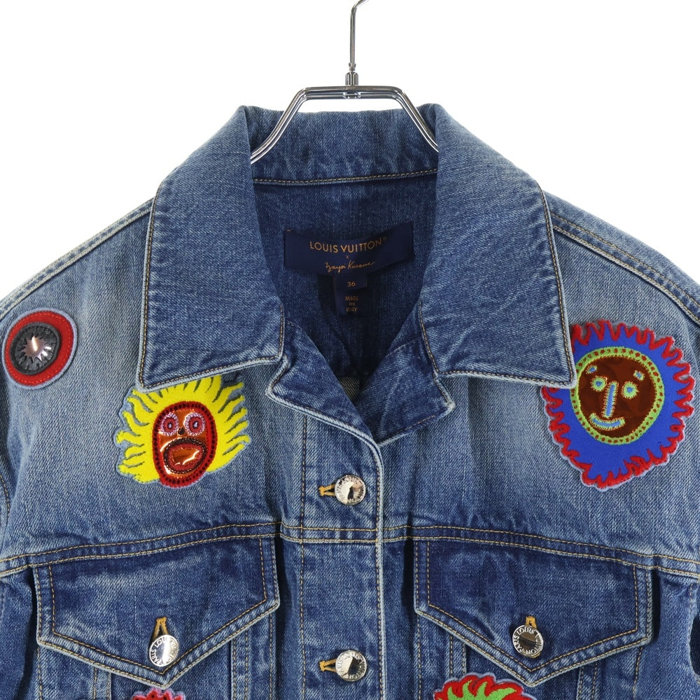 LOUIS VUITTON(ルイヴィトン) 23AW ×YK Short Denim Jacket W/Patches RW232J GM1 FOJA37 ×草間彌生 フェイスパッチ付きショートデニムジャケット インディゴ レディース