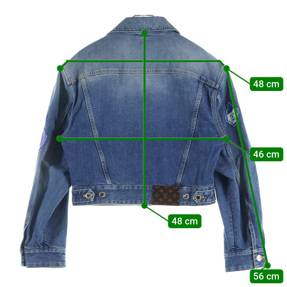 LOUIS VUITTON(ルイヴィトン) 23AW ×YK Short Denim Jacket W/Patches RW232J GM1 FOJA37 ×草間彌生 フェイスパッチ付きショートデニムジャケット インディゴ レディース