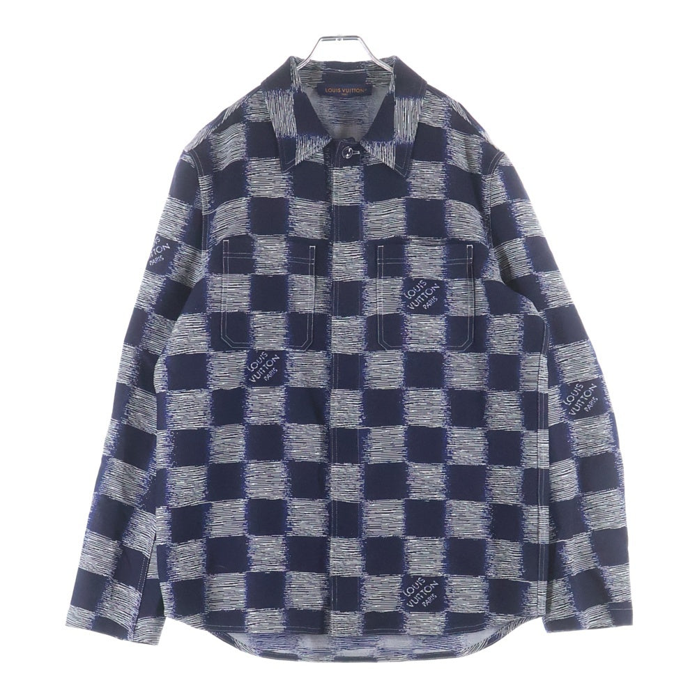 LOUIS VUITTON(ルイヴィトン) 24SS Damier Rush Overshirt RM241M FVD HQS04W ダミエ ラッシュ オーバー長袖シャツ ネイビー/ホワイト