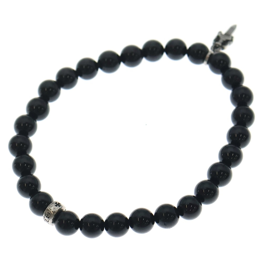 CHROME HEARTS(クロムハーツ) BEAD 6mmビーズブレス スタックダガーチャームオブシディアンビーズブレスレット ブラック/シルバー