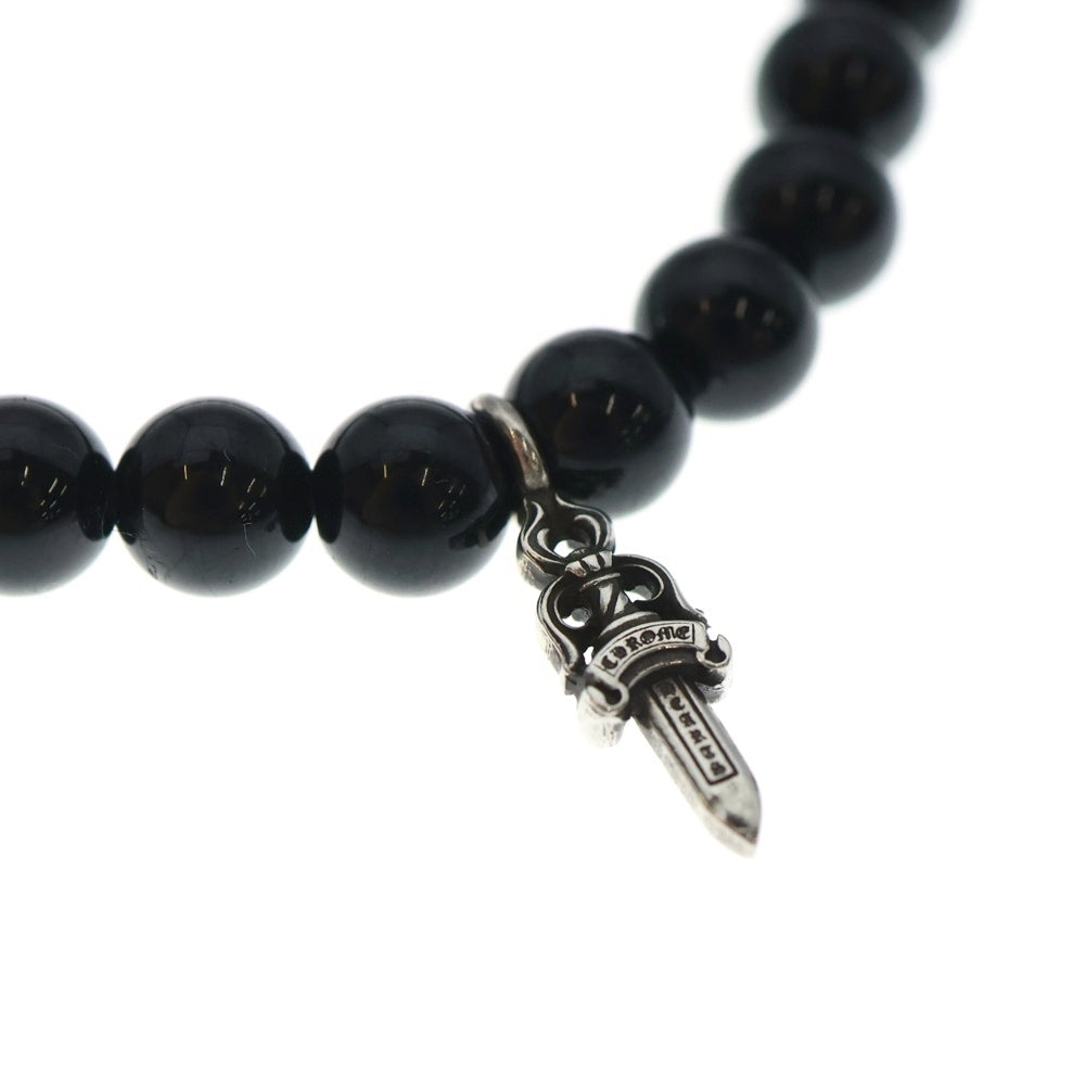 CHROME HEARTS(クロムハーツ) BEAD 6mmビーズブレス スタックダガーチャームオブシディアンビーズブレスレット ブラック/シルバー
