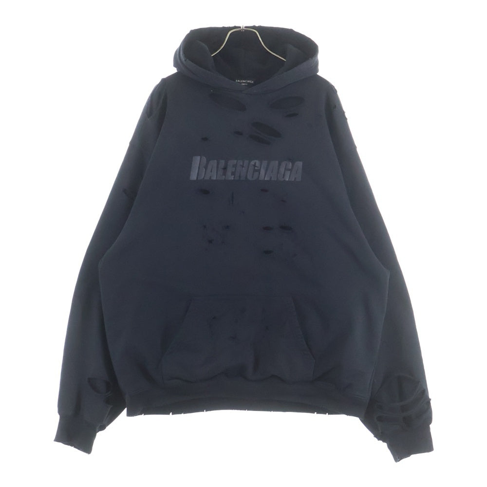 BALENCIAGA(バレンシアガ) 21SS Caps Destroyed Hoodie 659403 TKVB6 キャップス デストロイドフーディ ダメージ加工スウェットパーカー ブラック