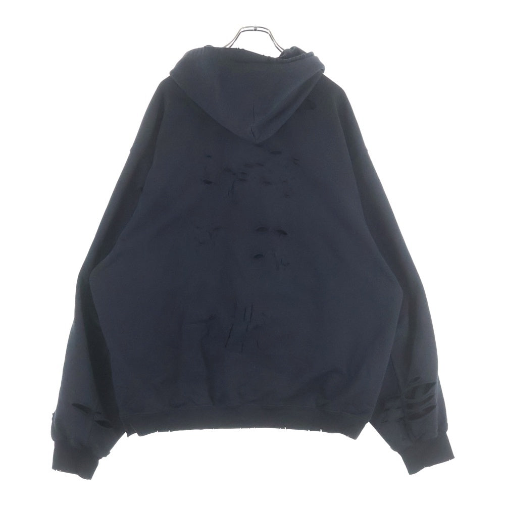 BALENCIAGA(バレンシアガ) 21SS Caps Destroyed Hoodie 659403 TKVB6 キャップス デストロイドフーディ ダメージ加工スウェットパーカー ブラック