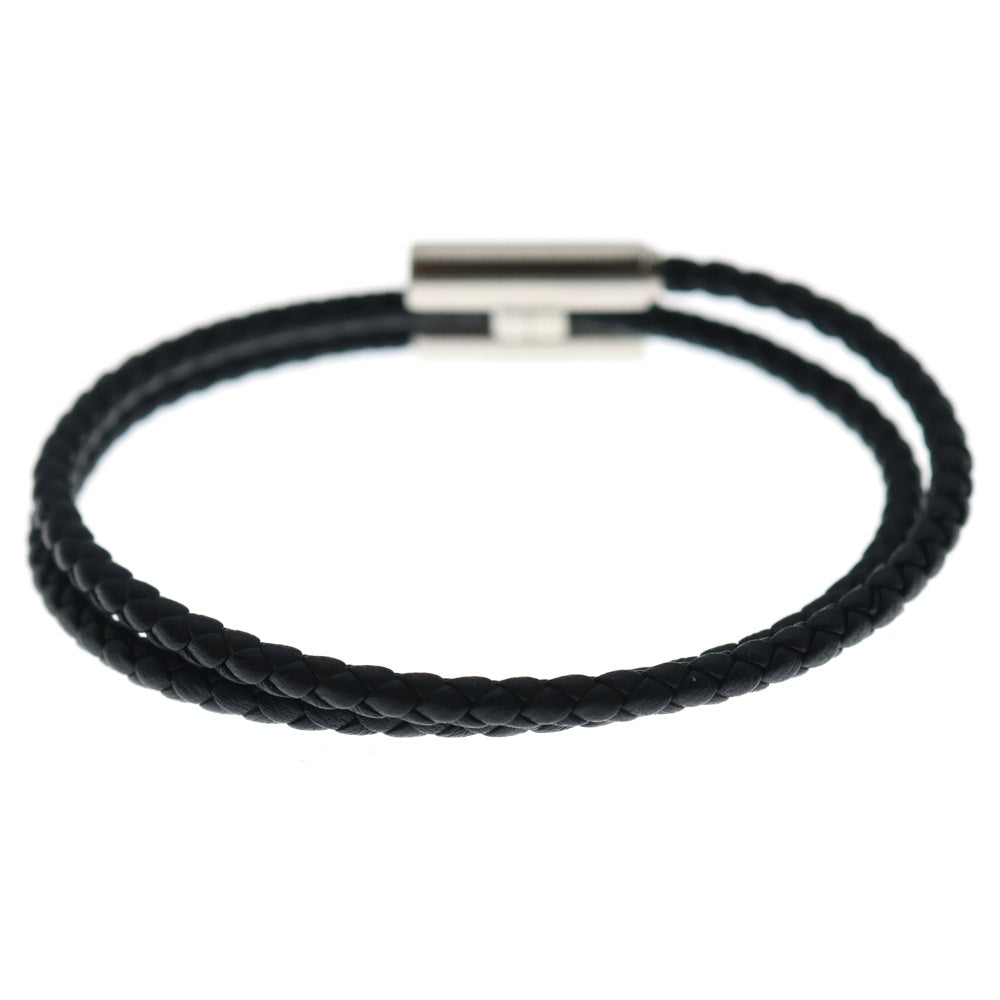 HERMES(エルメス) トゥルニ トレッセ Hロゴ ノワール レザー ブレスレット ブラック/シルバー
