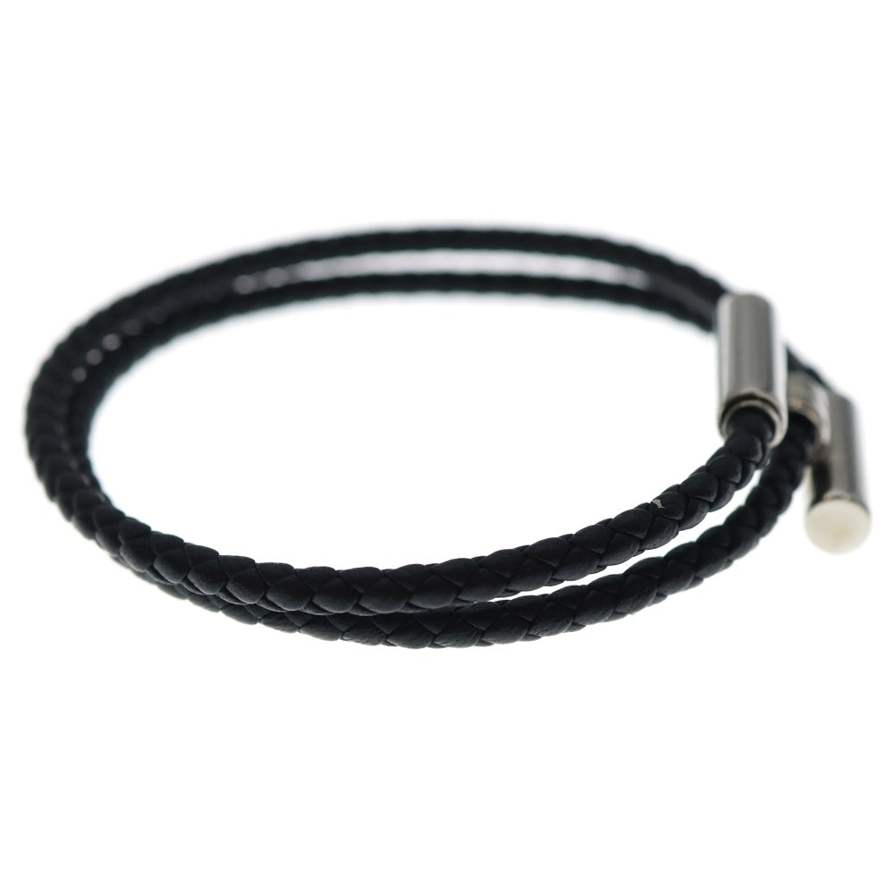 HERMES(エルメス) トゥルニ トレッセ Hロゴ ノワール レザー ブレスレット ブラック/シルバー