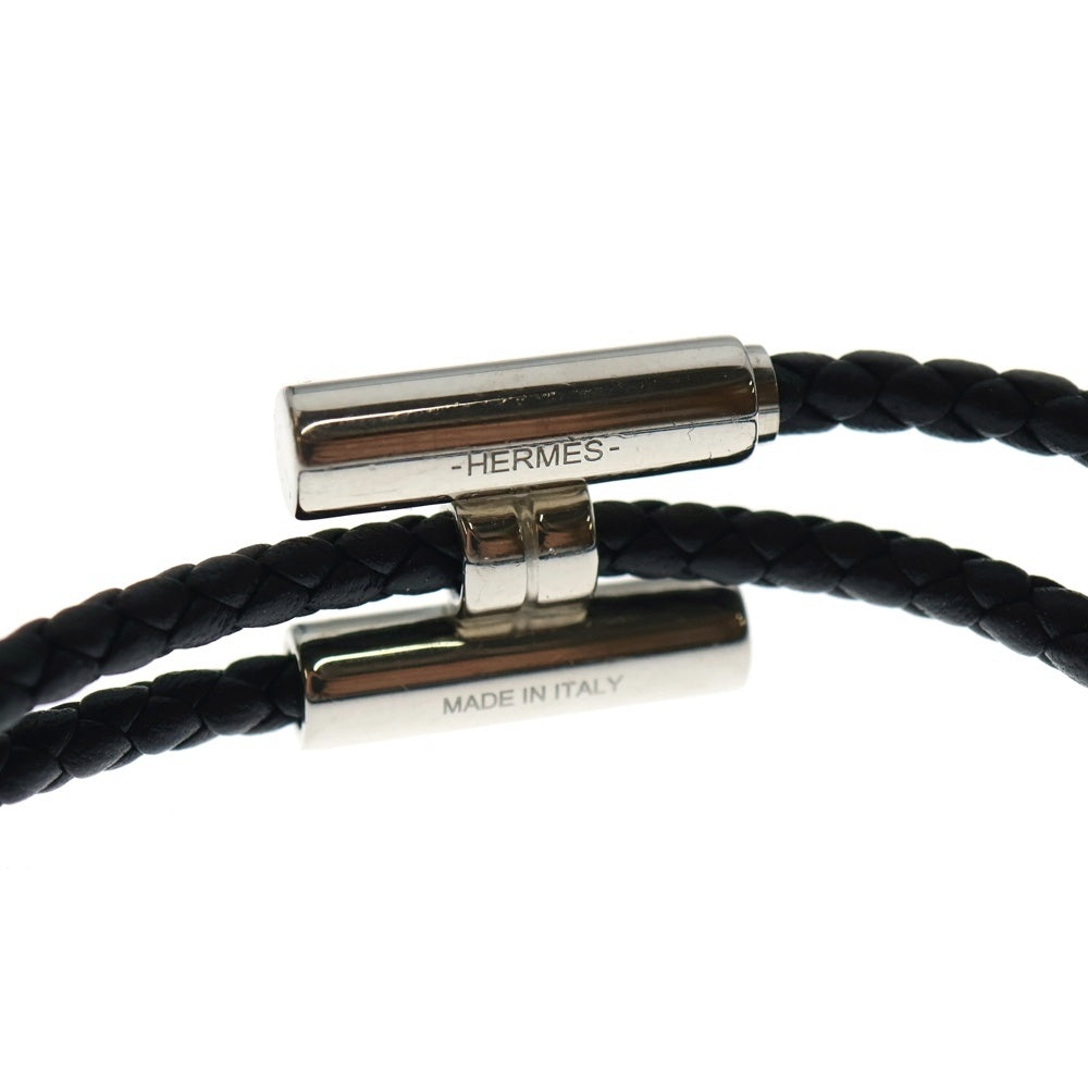 HERMES(エルメス) トゥルニ トレッセ Hロゴ ノワール レザー ブレスレット ブラック/シルバー