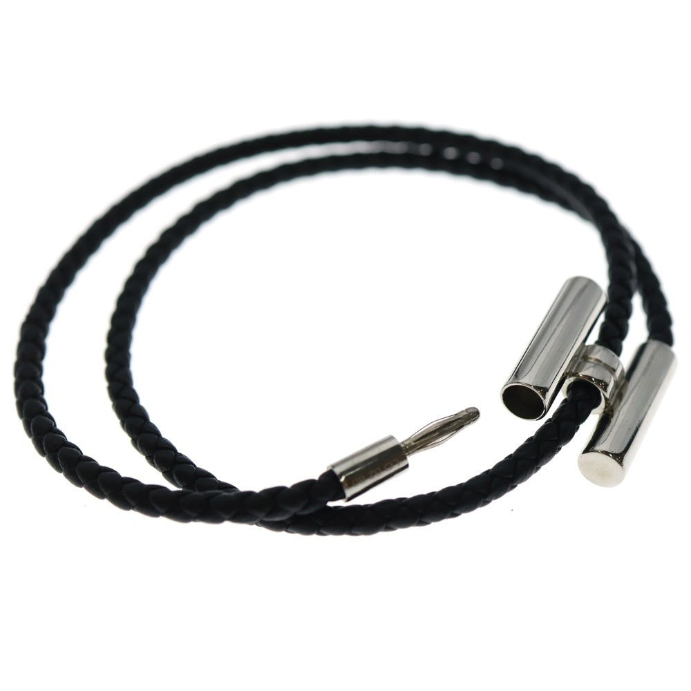 HERMES(エルメス) トゥルニ トレッセ Hロゴ ノワール レザー ブレスレット ブラック/シルバー