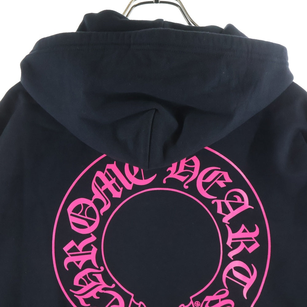 CHROME HEARTS(クロムハーツ) SWTSHRT HD ZIP バックホースシュー 袖フローラルプリント ジップパーカー ブラック/ピンク