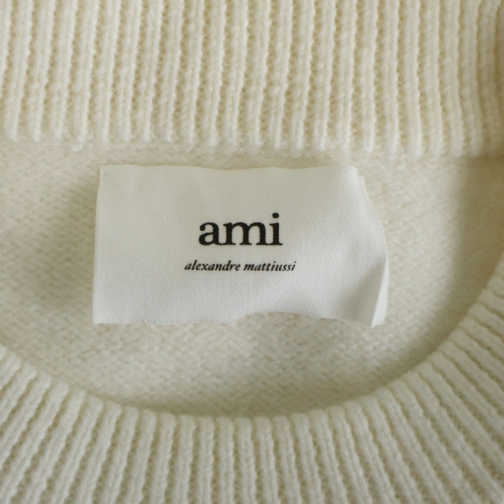 AMI Alexandre Mattiussi(アミアレクサンドルマテュッシ) Merino Wool Felt Knit Sweater メリノ ウール フェルトニット セーター ホワイト/レッド BFUKS006.018