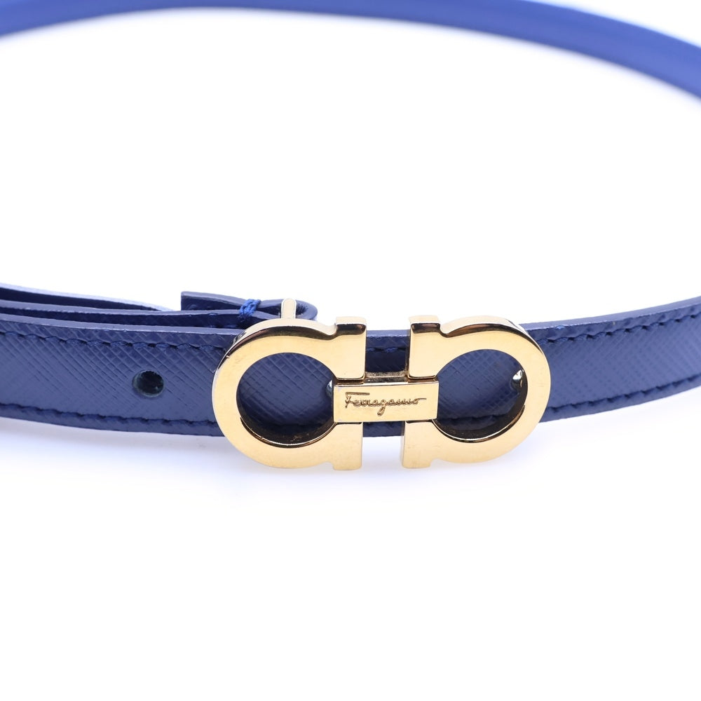 Salvatore Ferragamo(サルヴァトーレ フェラガモ) GANCINI ガンチーニ レザーベルト ブルー/ゴールド レディース