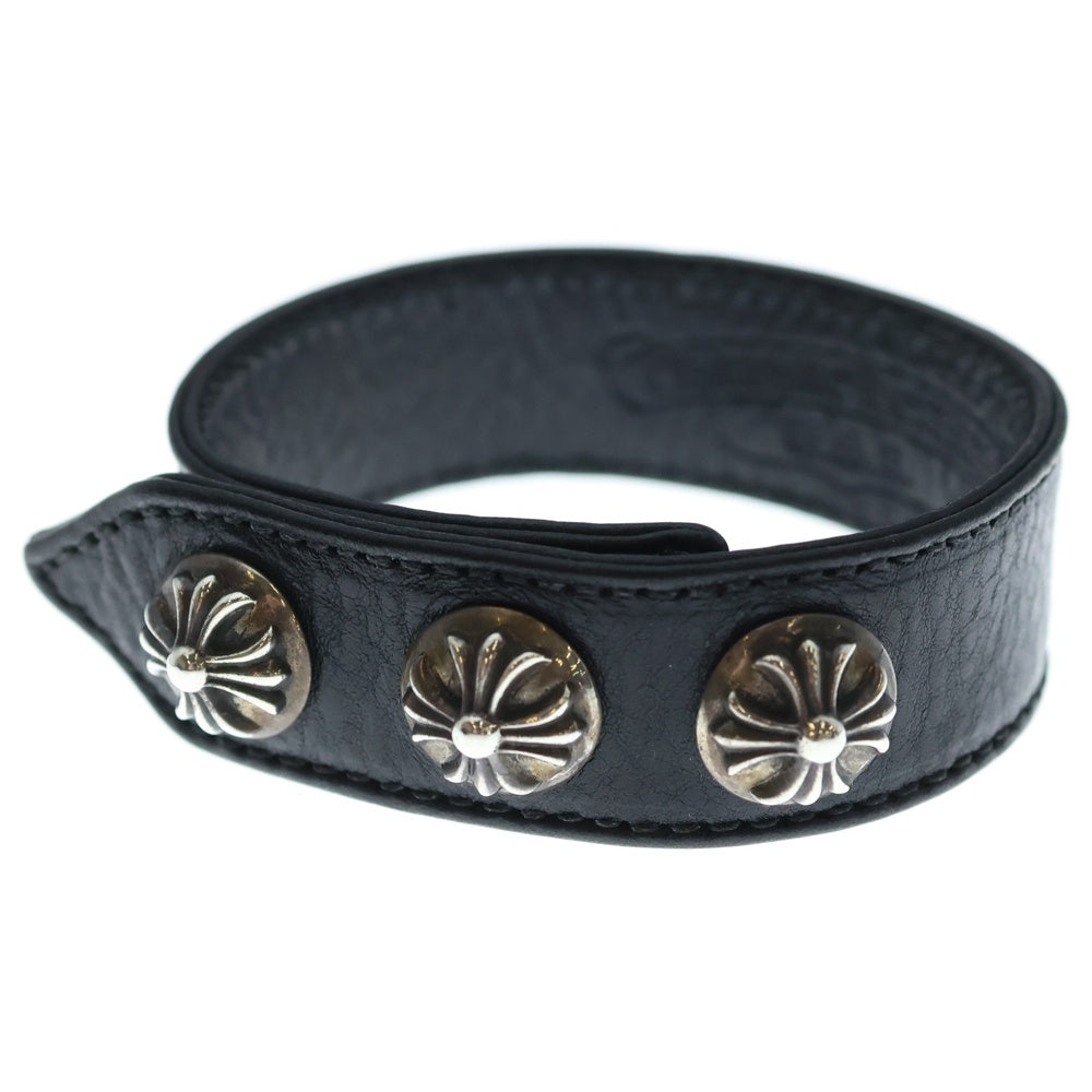 CHROME HEARTS(クロムハーツ) 3BTN 2SNP クロスボール 3ボタン2スナップ レザーブレスレット ブラック/シルバー BCA123