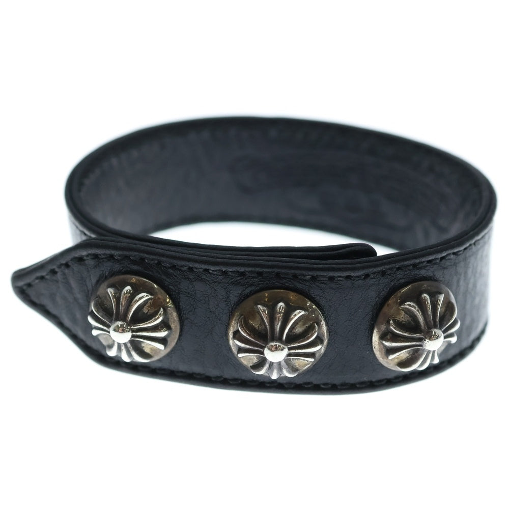 CHROME HEARTS(クロムハーツ) 3BTN 2SNP クロスボール 3ボタン2スナップ レザーブレスレット ブラック/シルバー BCA123