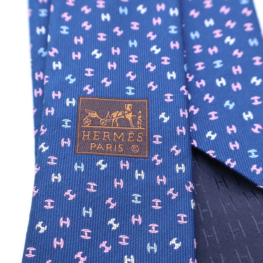 HERMES(エルメス) Cravate Soie Lourde Hロゴ シルクネクタイ 659282T ネイビー/マルチ