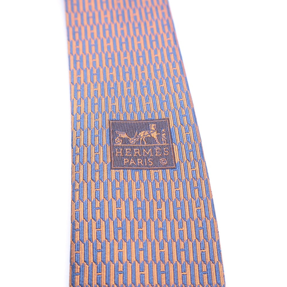 HERMES(エルメス) H総柄 シルクネクタイ 659252T ネイビー/オレンジ