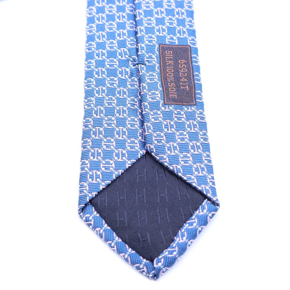 HERMES(エルメス) シェーヌダンクル柄シルクネクタイ 65924IT ネイビー
