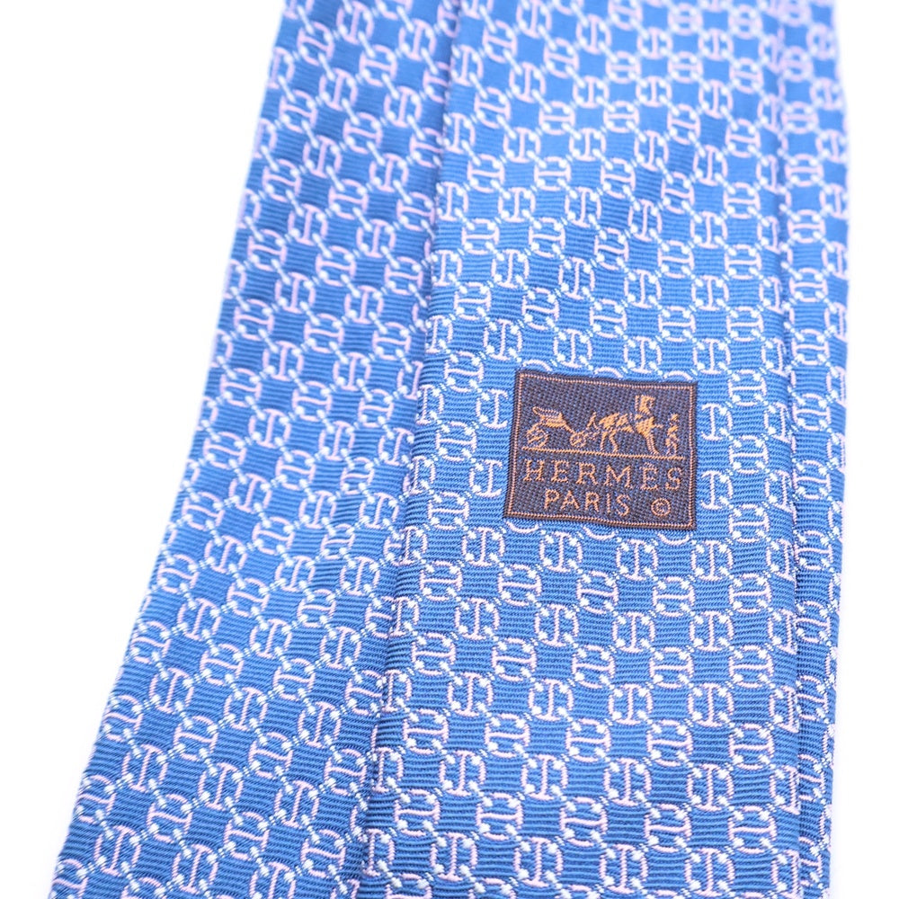HERMES エルメス シェーヌダンクル柄シルクネクタイ 65924IT ネイビー/ピンク HERMES(エルメス) シェーヌダンクル柄シルクネクタイ 65924IT ネイビー